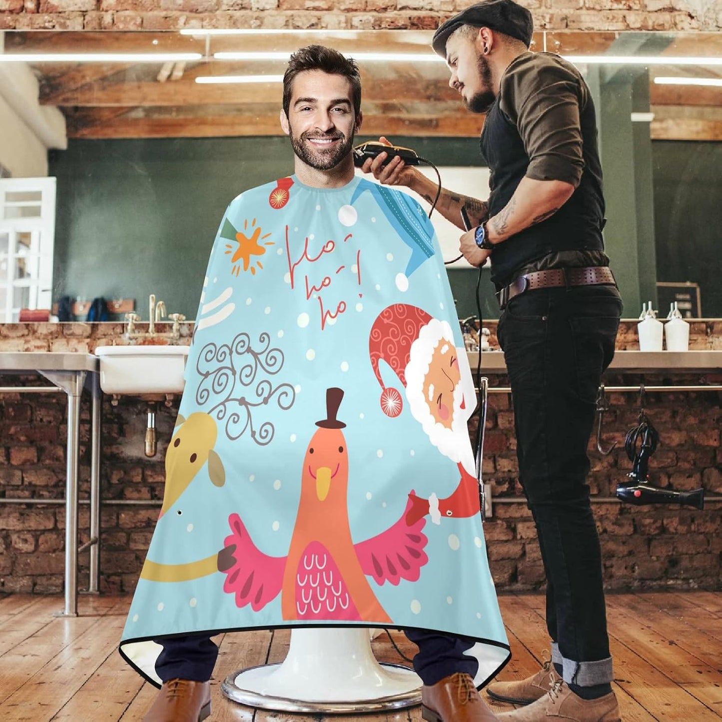 visesunny Barber Cape Christmas Roundelay Polyester Hair Cutting Salon Cape Apron Anti-Static Haircut Water-Resistant Shaving Cloth Beard Shaving Bib Hairdressing Cape