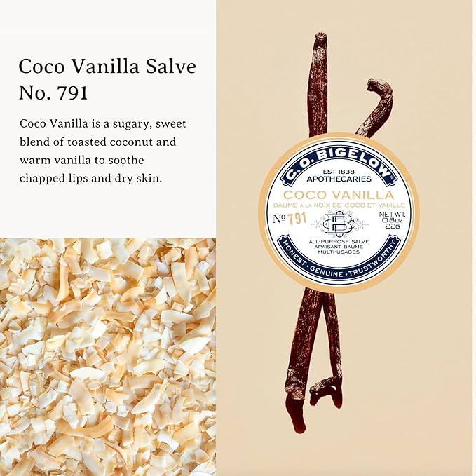 C.O. Bigelow All Purpose Salves, Variety Pack of 3 Lip Balm Tins for Chapped Lips & Dry Skin, Coco Vanilla, Apple, Herbal Mint Moisturizing Lip and Skin Salves, 0.8 oz each