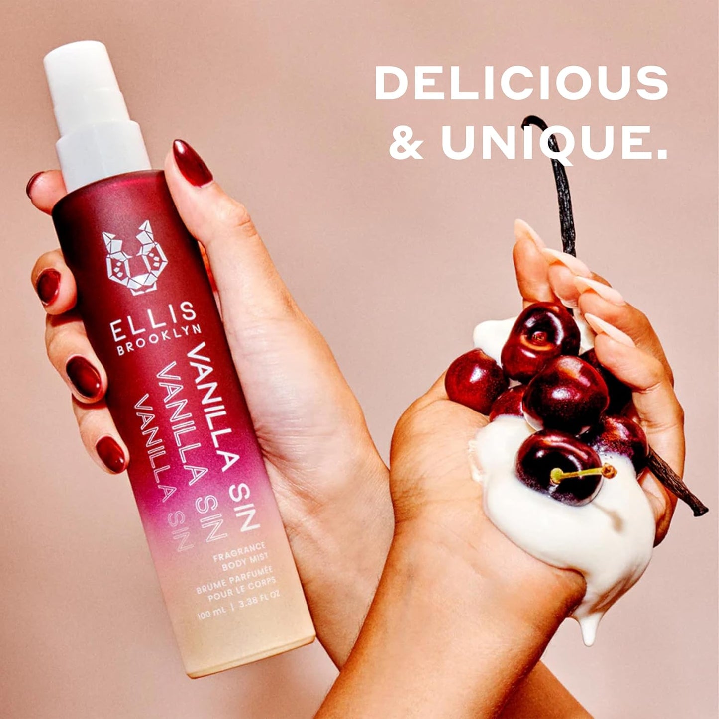 Ellis Brooklyn VANILLA SIN Hair And Body Fragrance Mist - Gourmand Perfume Mist with Black Cherry, Fresh Freesia, & Bourbon Vanilla, Vegan Perfume Made In The USA,100ml, 3.38 Fl Oz