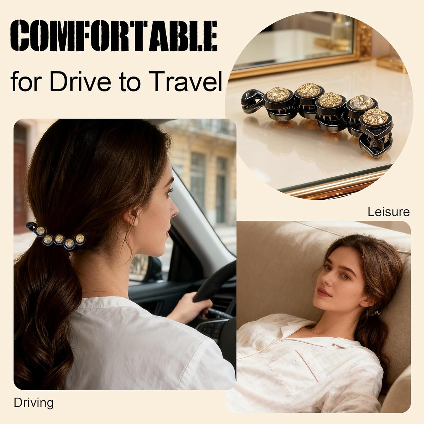 Large Rhinestone Banana Hair Clips for Women, 4 Pcs Non-Slip Ponytail Holders with Sparkly Beads, Strong Hold Clamps for Medium/Thin Hair, Stylish Hair Accessories for Daily Wear, Party, Travel