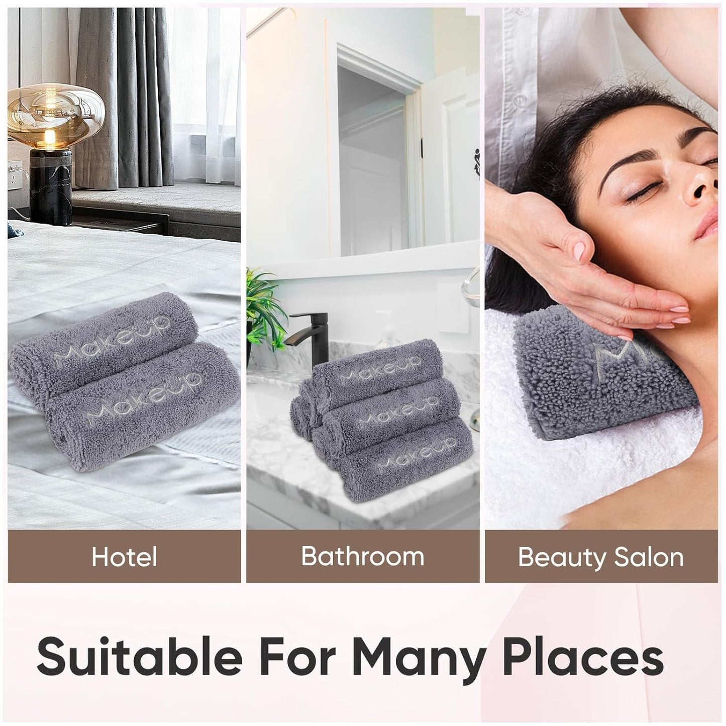 HOMEXCEL Makeup Remover Wash Cloth 6 Pack, Soft Quick Dry Facial Cleansing Makeup Towels, Fingertip Face Towel Washcloths for Hand and Make up, 13 x 13 Inch, Grey