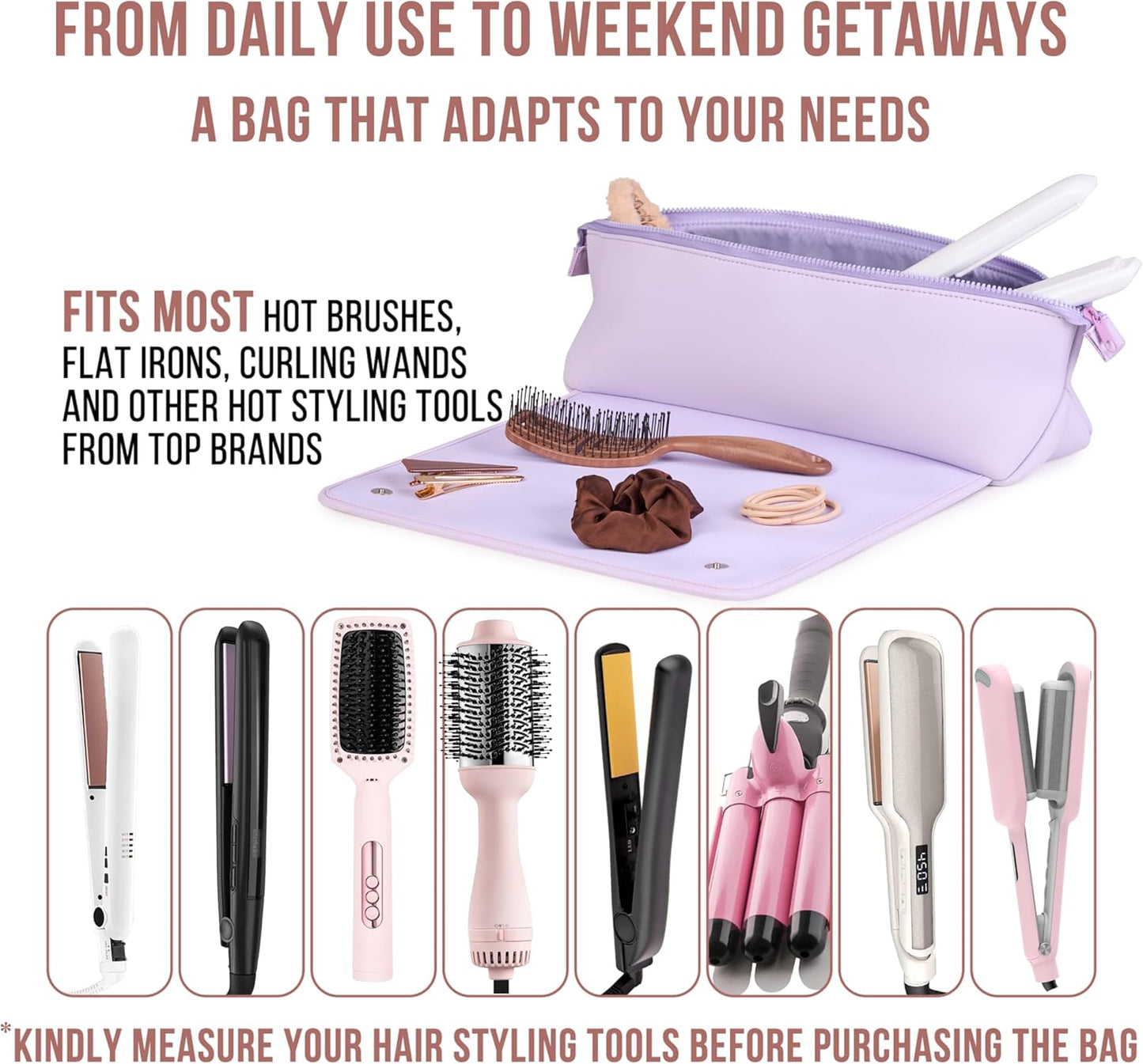 BAREFOOT CARIBOU Hair Tools Travel Bag and Heat Resistant Mat for Flat Irons, Straighteners, Curling Iron, and Haircare Accessories, 2-in-1 design, with Interior Pockets, Portable Organizer