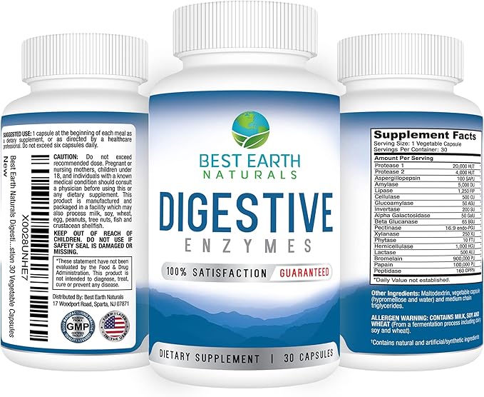 Best Earth Naturals Digestive Enzymes Maximum Strength Formula to Help Promote Healthy Digestion 30 Vegetable Capsules