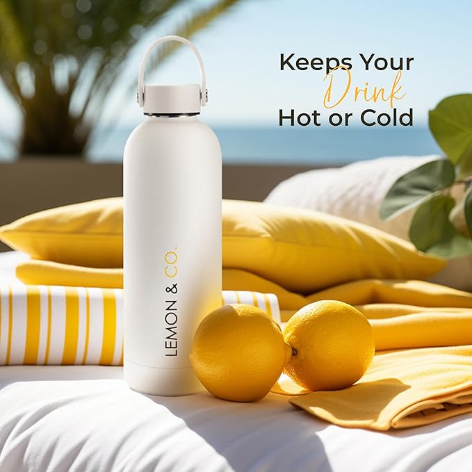 Lemon & Co. 12-Week Wellness Bundle – Liquid Collagen Elixir for Women & Men + Stainless Steel Insulated Bottle – 5g Marine Collagen for Skin, Hair, Nails, Gut Health | Organic Lemons, No Preservative