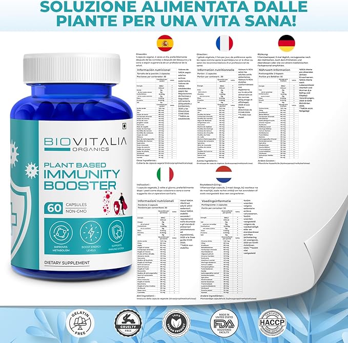 BIOVITALIA Immunity Booster for Adult Men & Women Plant Based Natural Dietary Supplement Capsule Helps Boost Immune System & Support Healthy Heart Function - 60 Capsule