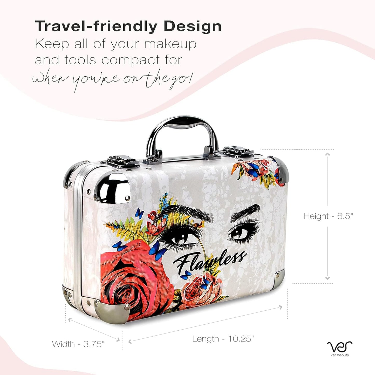 Ver Beauty Makeup Box with Travel Mirror - Professional Makeup Case w/ 2 Trays - Perfect Cosmetic Organizer Gift Set