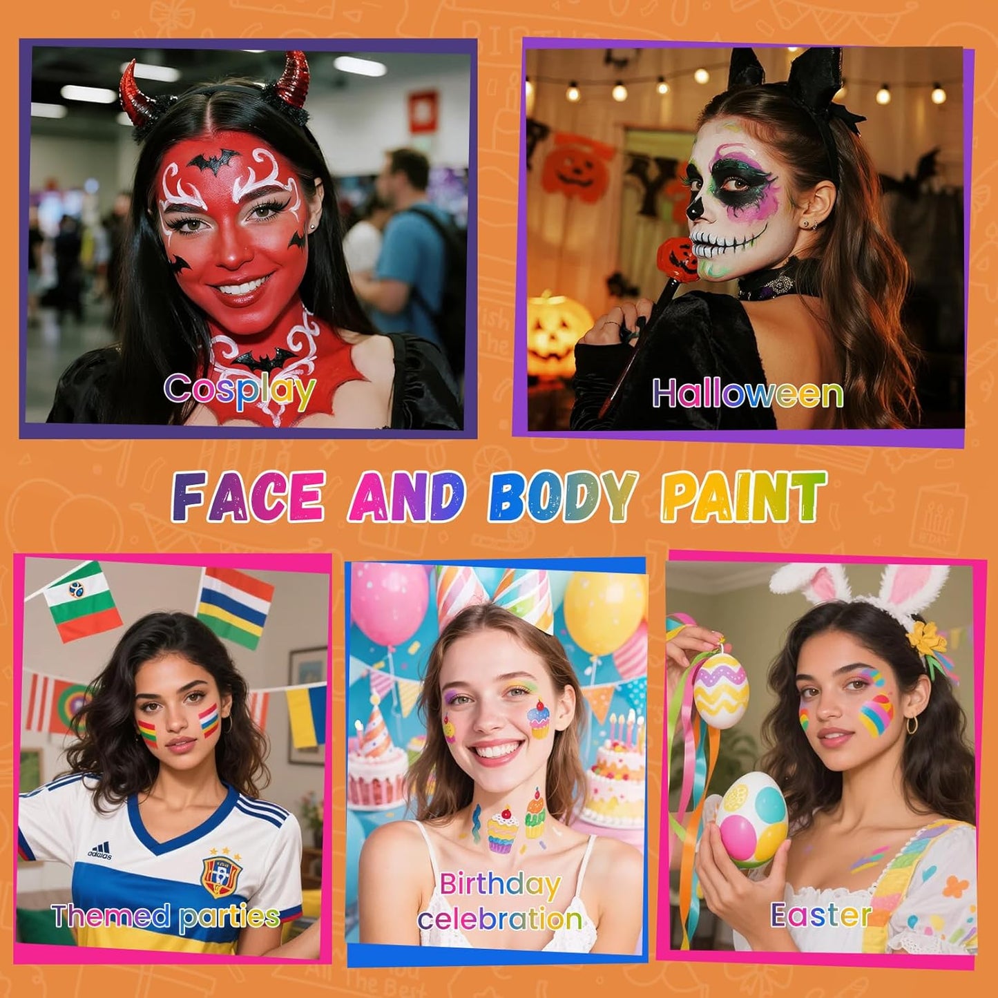 Orange-red Face Paint, Water Based Facepaint, Non Toxic Orange-red Body Paint, High Pigment Face Painting for Halloween, Easter, Themed Parties, Cosplay 1.06 Oz.