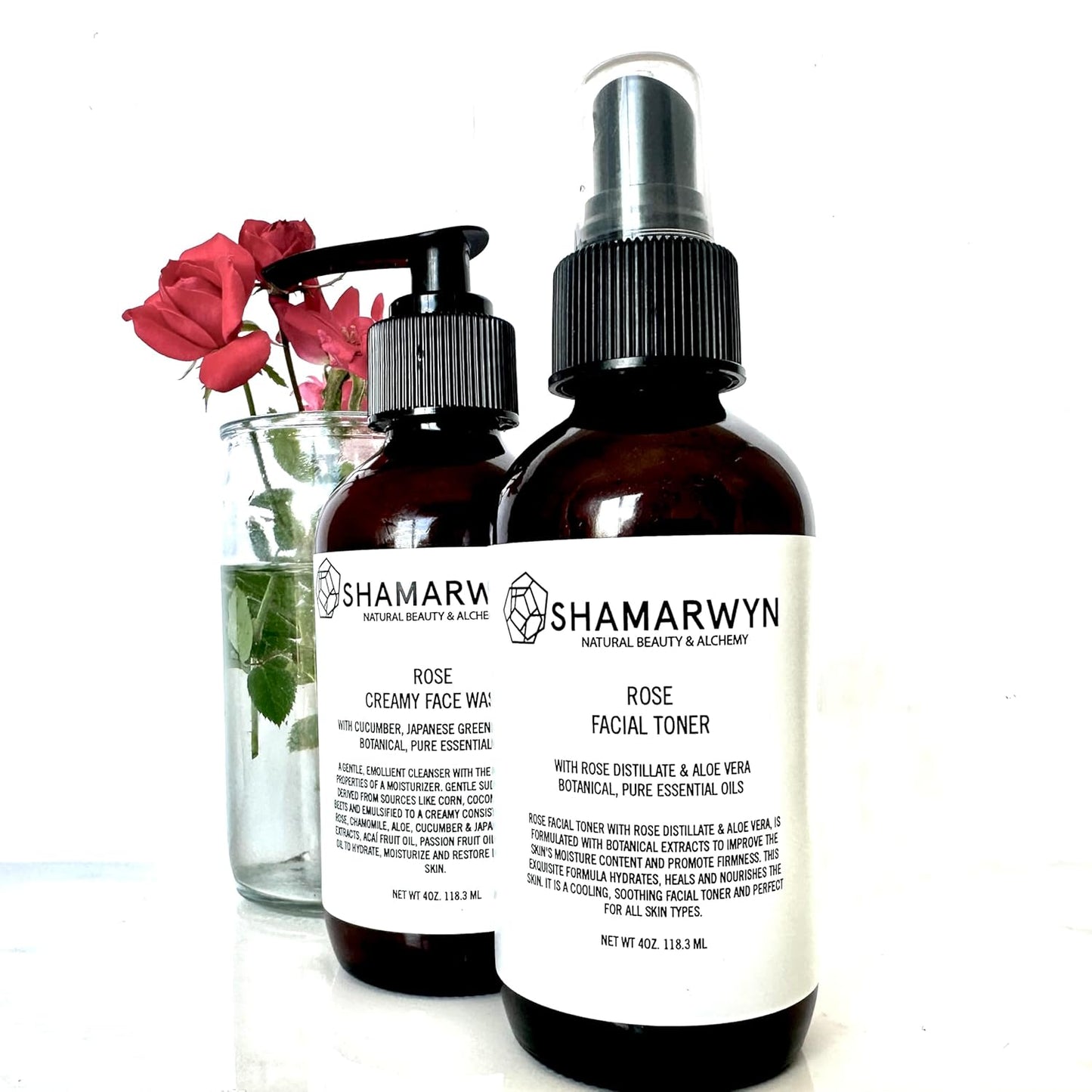 Rose Skin Care Set – Creamy Botanical Face Wash & Hydrating Facial Toner – Natural-Organic Duo for Cleansing, Toning & Nourishing – Ideal for Sensitive & Mature Skin, 4oz Each