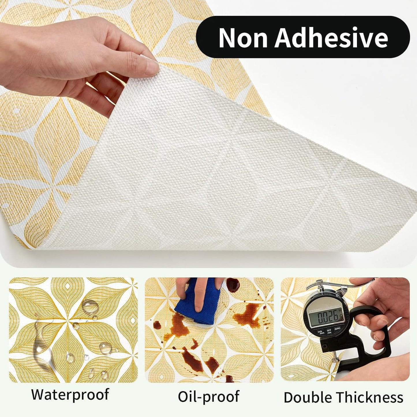 Shelf Liners for Kitchen Cabinets 12in x 20FT, Non Adhesive Cabinet Liner Strong Non-Slip Golden Leaf Drawer Liner, Easy to Clean for Shelf, Cabinet with Knife and Tape Measure