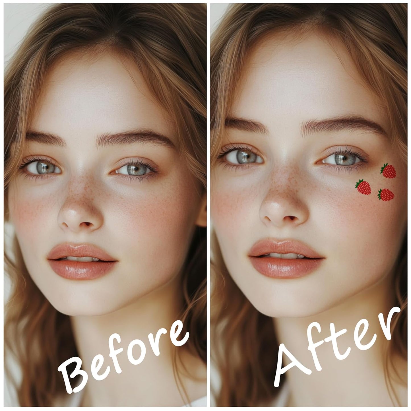 10pcs Face Makeup Patches,Strawberry Speckles, Beauty Face Makeup,Waterproof Strawberry Patches,Temporary Facial Strawberry Tattoo For Women.