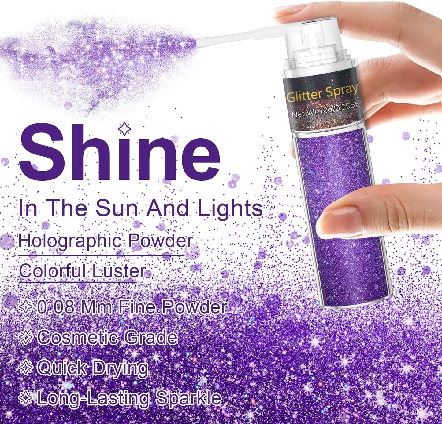 Hair and Body Glitter Spray, 1PC Sparkling Purple Hair Glitter Extra Fine Face Shimmer Powder for Clothes, Festival Loose Sparkle Powder for Rave Clothes Nail Art Easter Halloween Crafts (Purple)