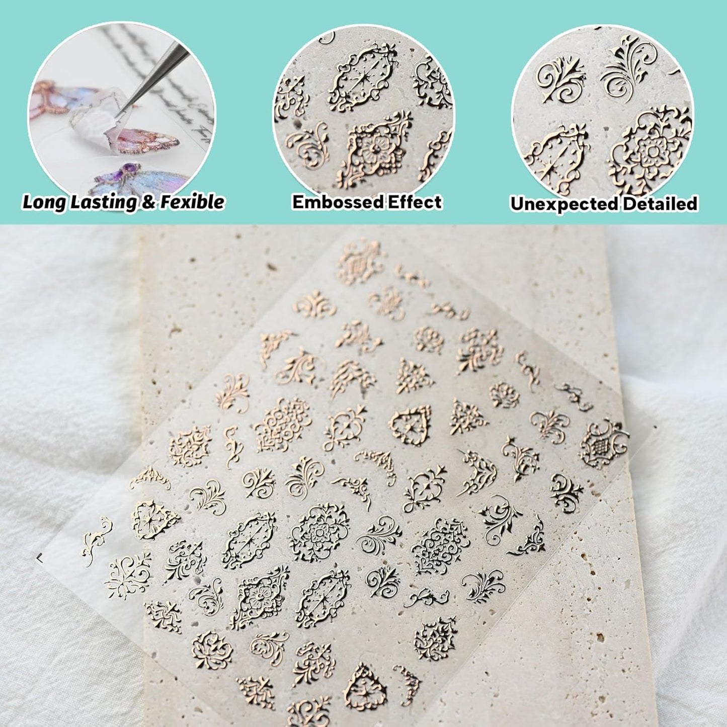 Gold Totem Nail Art Stickers, Vintage Nail Decals, Self-Adhesive, Nail Accessories for Women, Nail Decorations