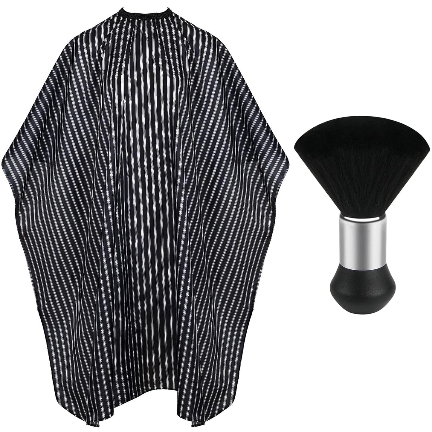 FEBSNOW Professional Hair Cutting Cape with Neck Duster Brush, FEBSNOW Salon Barber Cape, Hair Cutting Accessories (Black Stripe)