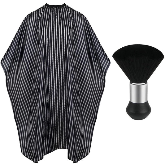 FEBSNOW Professional Hair Cutting Cape with Neck Duster Brush, FEBSNOW Salon Barber Cape, Hair Cutting Accessories (Black Stripe)