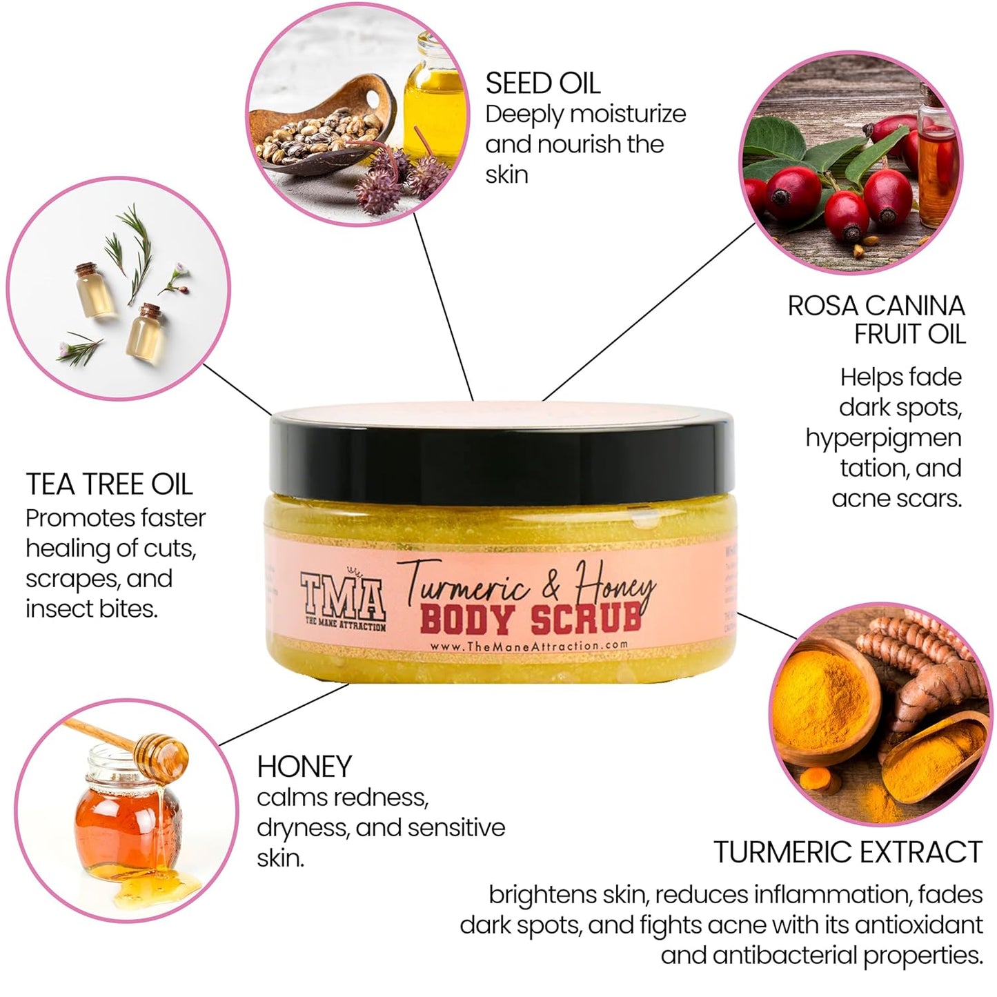 Turmeric Honey Body Scrub 8oz – Exfoliating Scrub for Dark Spots, Hyperpigmentation & Ingrown Hairs – Natural Brightening Face & Body Scrub with Tea Tree & Neem