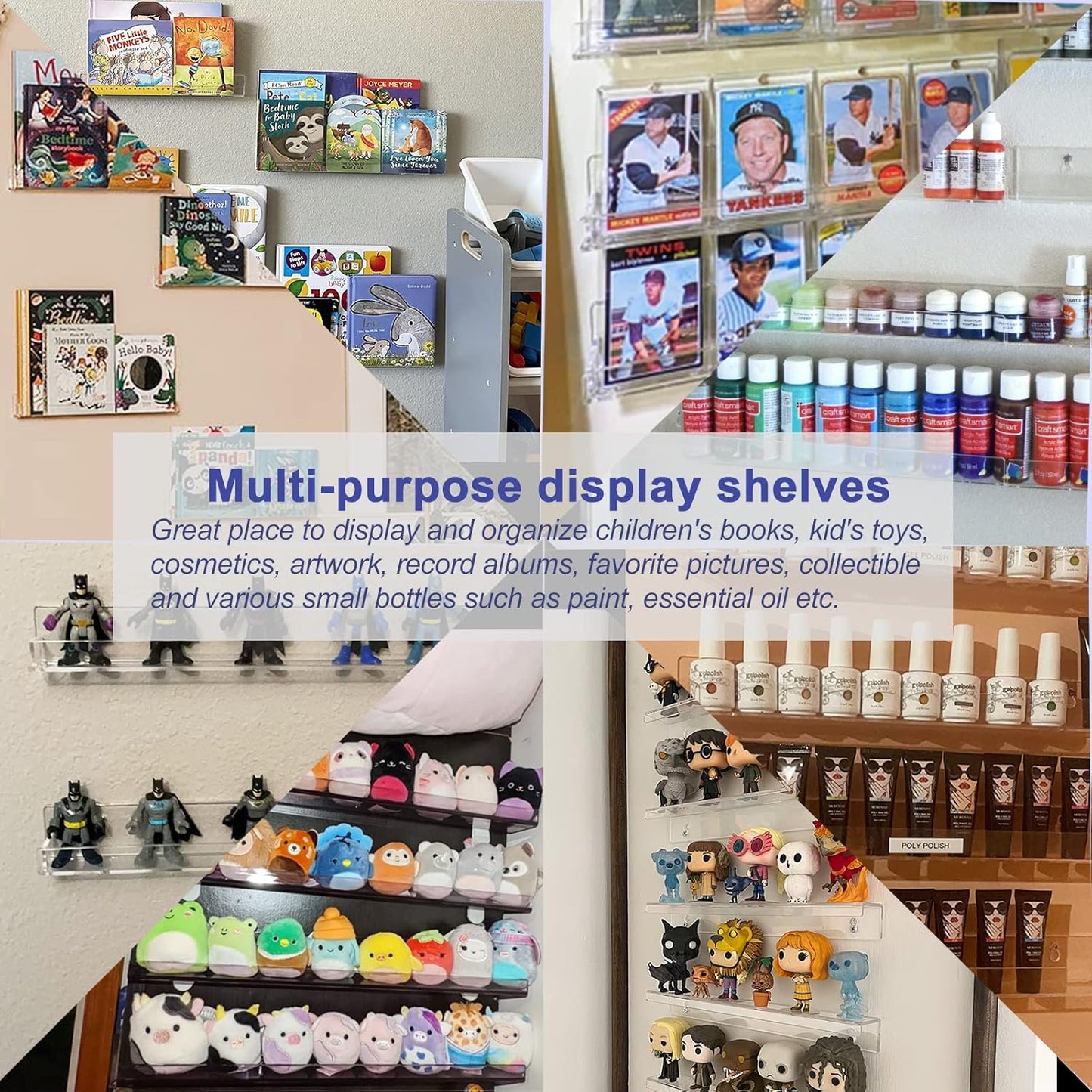 FEMELI Nail Polish Wall Rack: 6 Shelves 15 Inch White Acrylic Nail Polish Holder Organizer for 66-90 Bottles, Multi-Purpose Acrylic Floating Shelves (15 Inch, White)