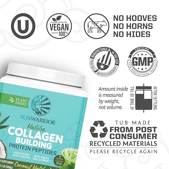Vegan Collagen Protein Powder for Women | Plant Based Collagen Powder with Vegan Hair Skin and Nails Vitamins | Non-GMO No Added Sugar Soy Dairy & Gluten Free (Coconut Matcha, 20 Servings)