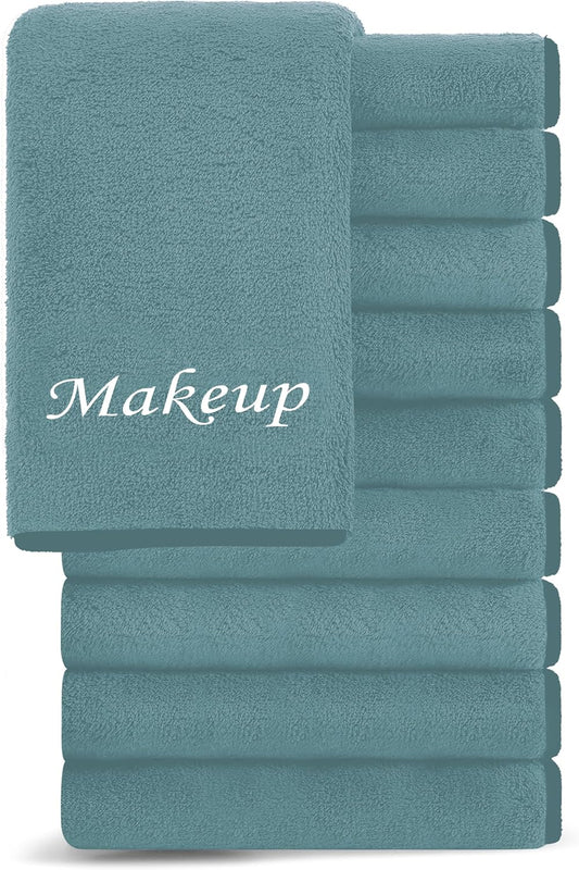 Cosy Family 10 Pack Makeup Remover Wash Cloths - Soft Microfiber Fingertip Facial Cleansing Cloths for Hand and Make Up, 12 x 12 in, Teal