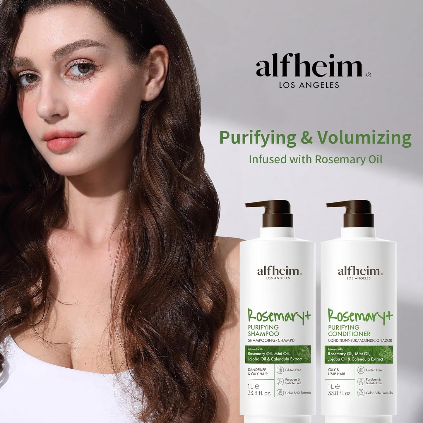 ALFHEIM Rosemary+ Purifying Shampoo & Conditioner Set – Balancing Hair Care for Oily & Fine Hair with Rosemary, Peppermint & Jojoba Oils – Deep Cleanse, Lightweight Hydration, Sulfate Free, 33.8 oz x2