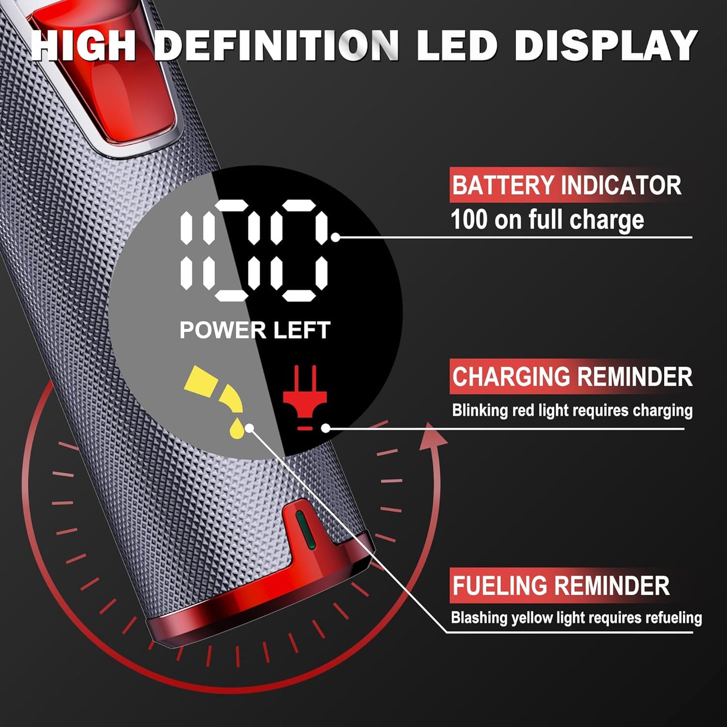 FADEKING® Professional Hair Clippers for Men - Cordless Hair Clippers, LCD Display Barber Clippers for Hair Cutting & Mens Grooming with Travel Case(Silver+red)