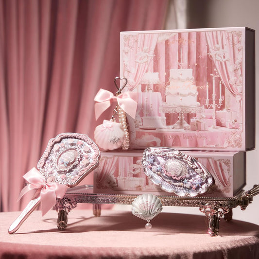 Flower Knows Shell’s Jewel 5-Piece Makeup Gift Box Set-Lunar Luster Spellbook, Eyeshadow Palette+Highlighter Balm+Hand Mirror+Hair Clip+Folding Gift Box(03 Lunar Luster Spellbook Set)