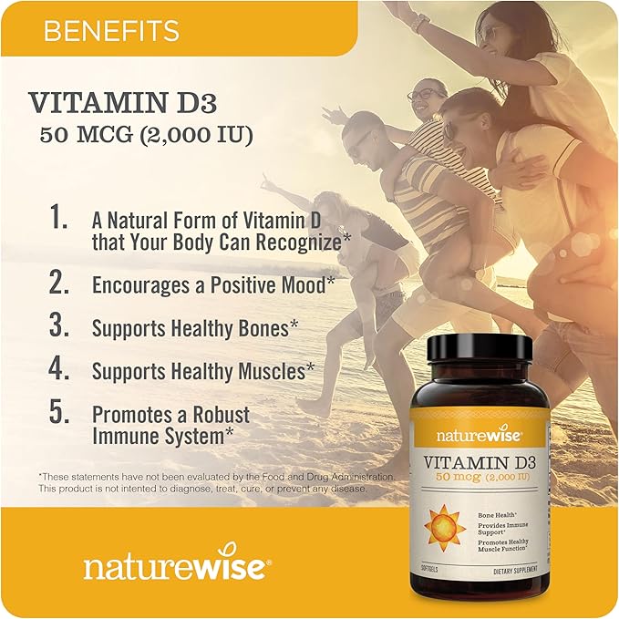 NatureWise Vitamin D3 2000iu (50 mcg) Healthy Muscle Function, and Immune Support, Non-GMO, Gluten Free in Cold-Pressed Olive Oil, Packaging Vary ( Mini Softgel), 360 Count(Pack of 1)