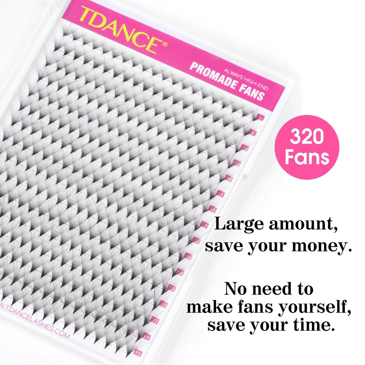 TDANCE Premade Fans Eyelash Extensions 320 Fans Pre Made Fans Lash Extensions Middle Stem Heat Bonded Premade Lash Fans Volume Lash Extensions(320-24D-0.03-C-8-15mm)