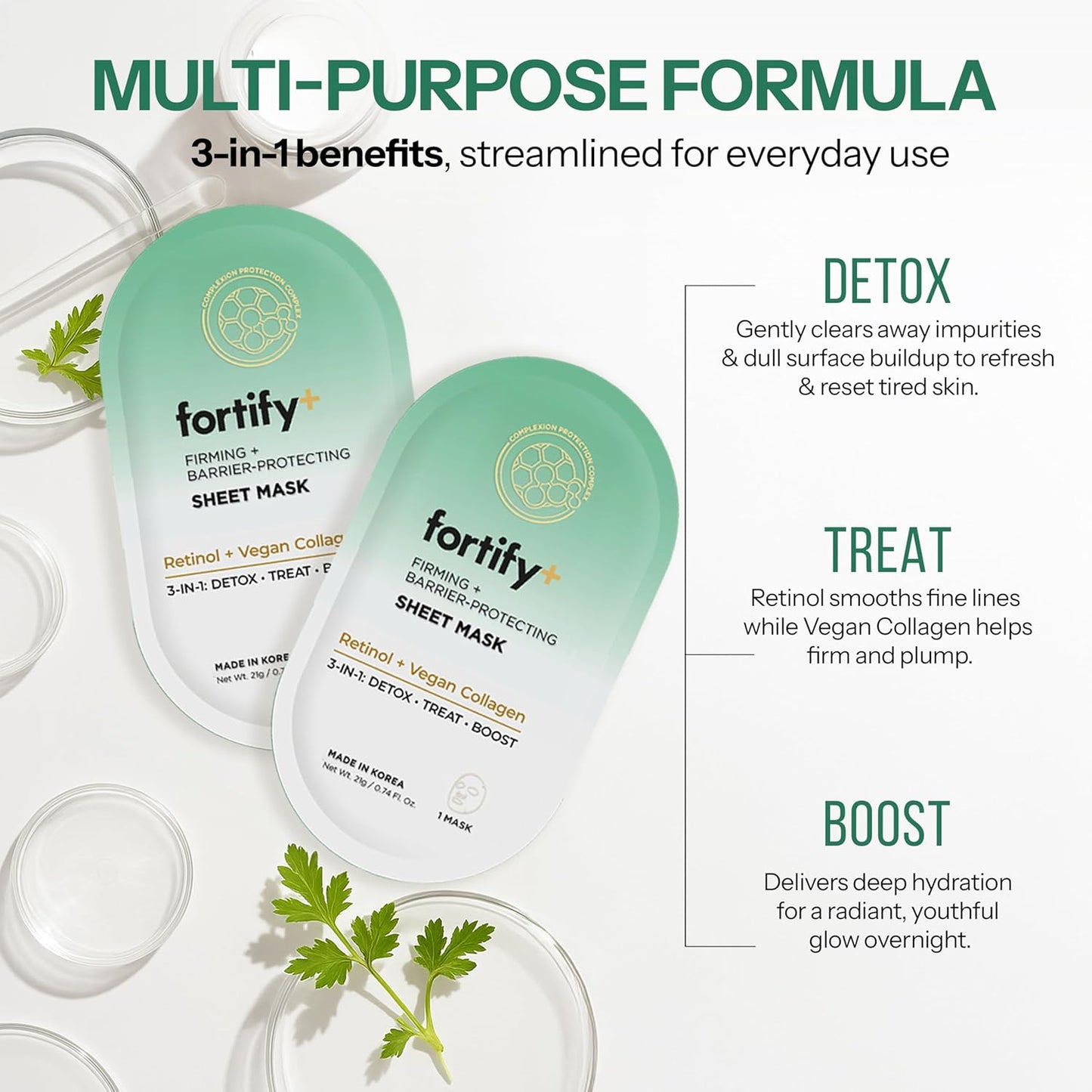 Retinol & Collagen Face Mask – 3-in-1: Detox, Treat, Boost – Hydrating, Firming, Anti-Aging – Dermatologist Tested Korean Skin Care – Clean Beauty Vegan Sheet Mask – 5 Sheets