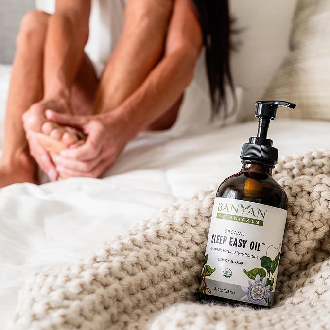 Banyan Botanicals Sleep Easy Oil – Organic Ayurvedic Herbal Massage Oil – Calming & Relaxing Massage Oil with Ashwagandha, Passionflower & Skullcap – 8 oz. – Non GMO Sustainably Sourced Abhyanga Oil