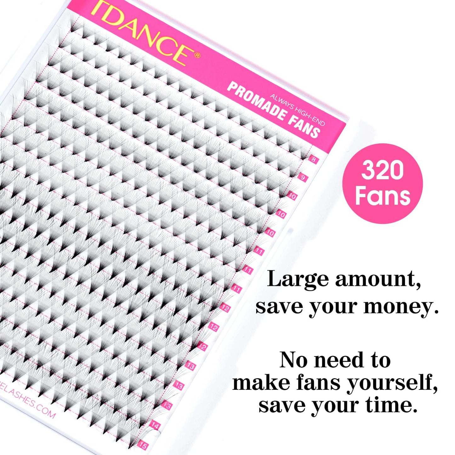 TDANCE Premade Lash Fans - 320 Fans, Volume Lash Extensions (320-14D-0.03-D-8-15mm)