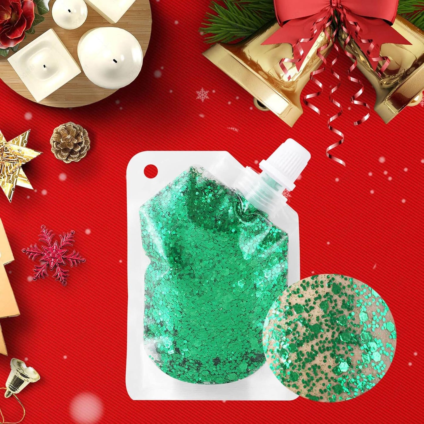 MEICOLY Green Body Glitter,Green Face Glitter,Alien Glitter Makeup,Mermaid Sequins Glitter Face Paint for Women and Kids,Party Festival Chunky Glitter Makeup,St Patricks Day Accessories