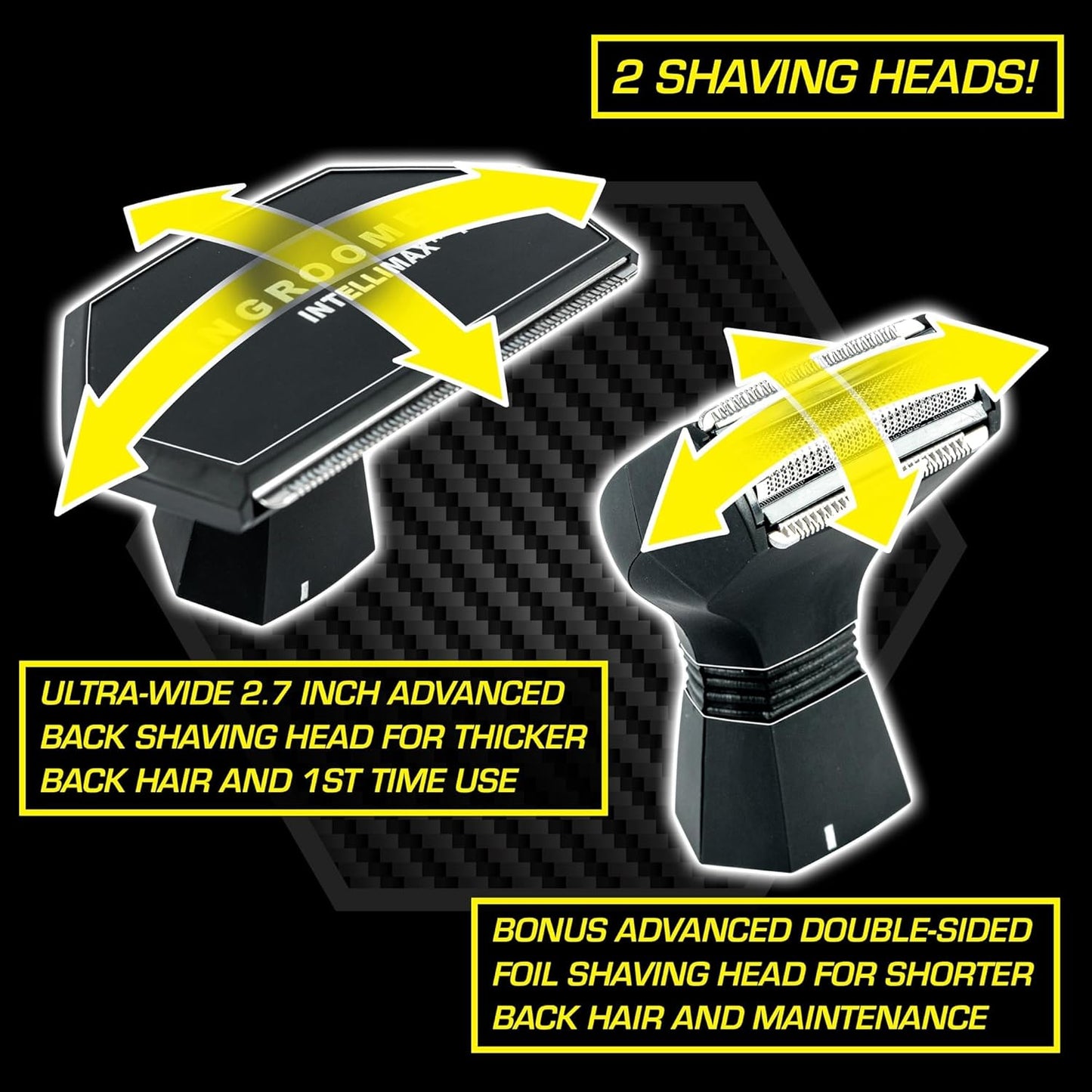 MANGROOMER - INTELLIMAX PRO - New Back Shaver with 2 Shock Absorber Flex Heads, Power Hinge, Extreme Reach Handle and Advanced 2.7" Extra-Wide Blade Design (Version 3.0)
