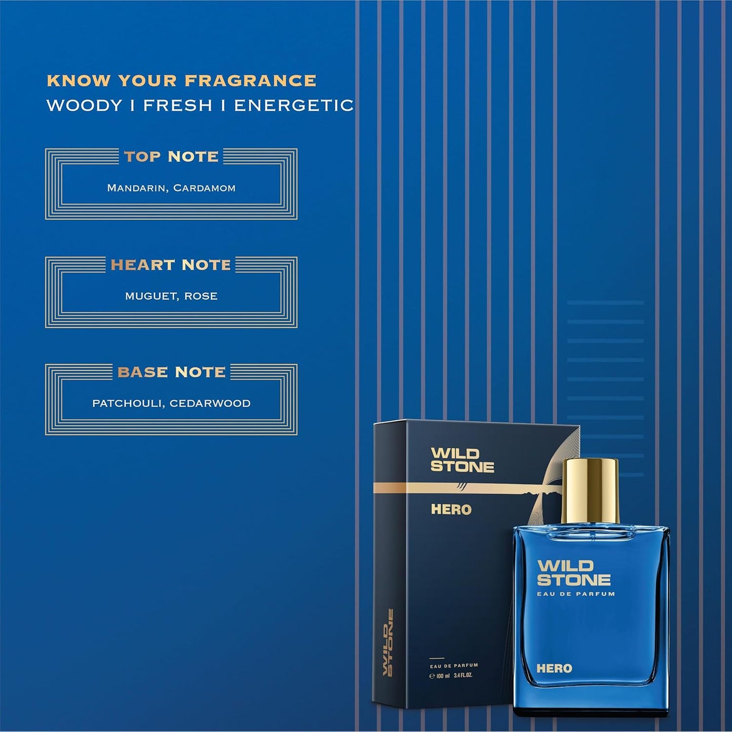 Wild Stone Hero Perfume for Men| Luxury Eau De Parfum | Long-Lasting Fragrance | Premium Perfume for Men | Infused with Aromatic & Marine Notes 100 ml 3.4 Fl oz | Vegan | Clean Ingredients