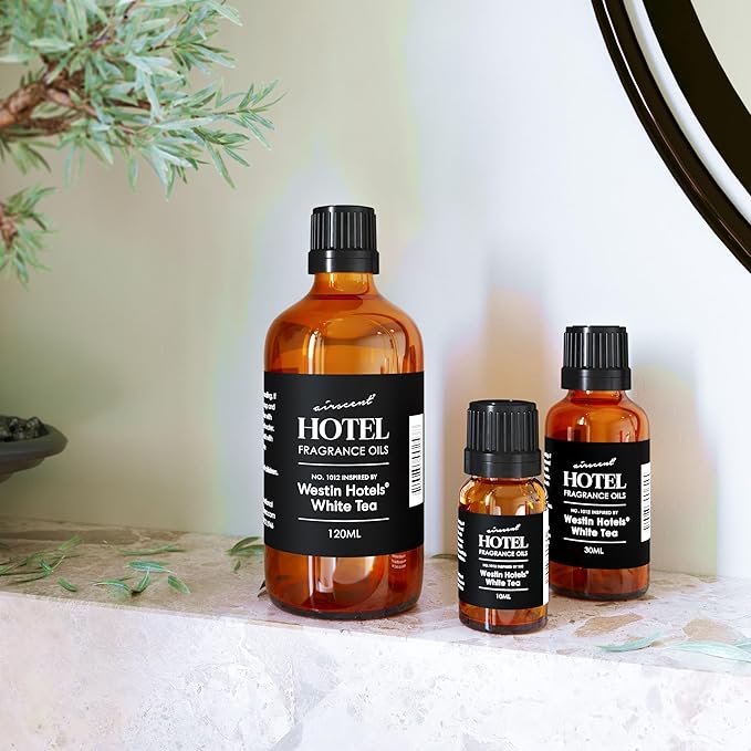 AirScent Hotel Diffuser Oil Inspired by Westin White Tea Hotel Scent - Fragrance Oil No. 1012 for Ultrasonic and Waterless Diffusers and Crafting - 120 mL, 4 fl oz Glass Dropper Bottle