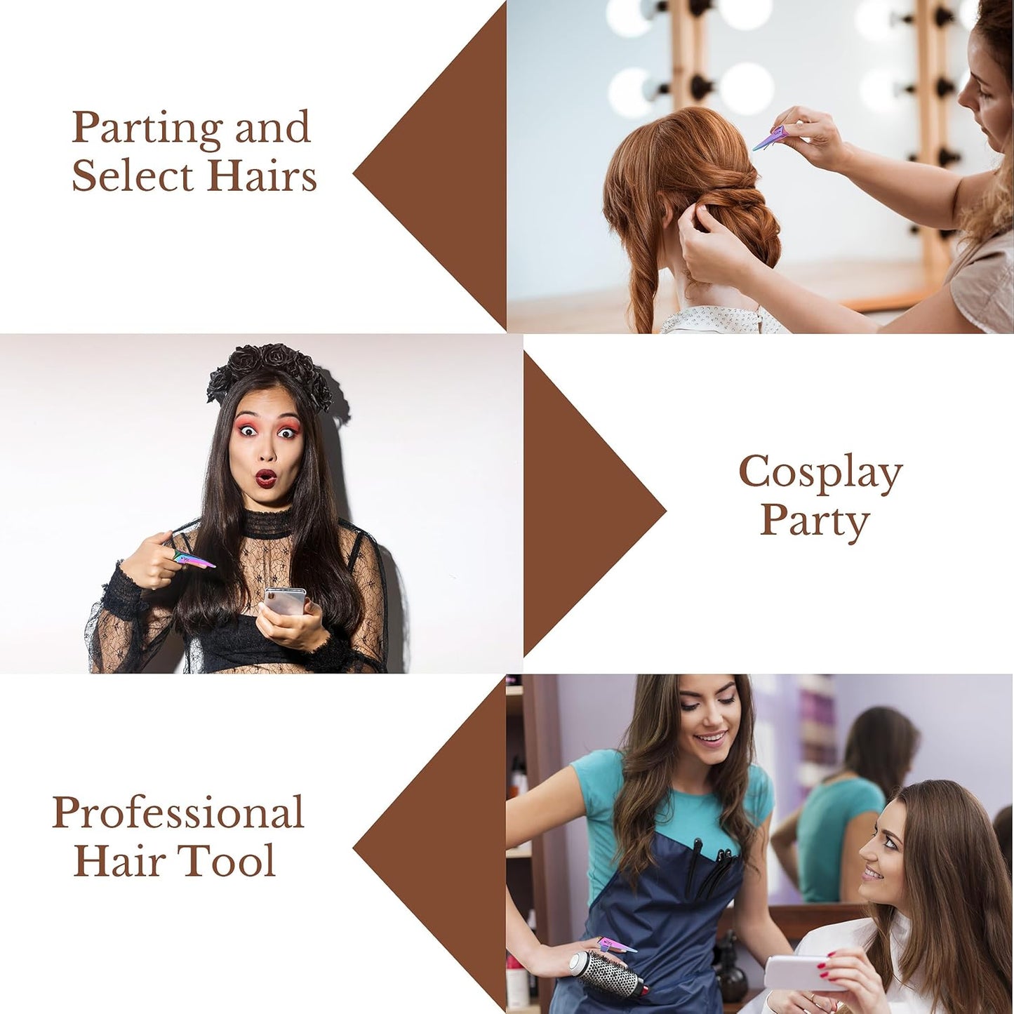 Pro Hair Parting & Sectioning Rings-Stainless Steel Finger Braiding Pick Tool for Precise Hair Styling and Extension Installations (1 PC Rainbow)