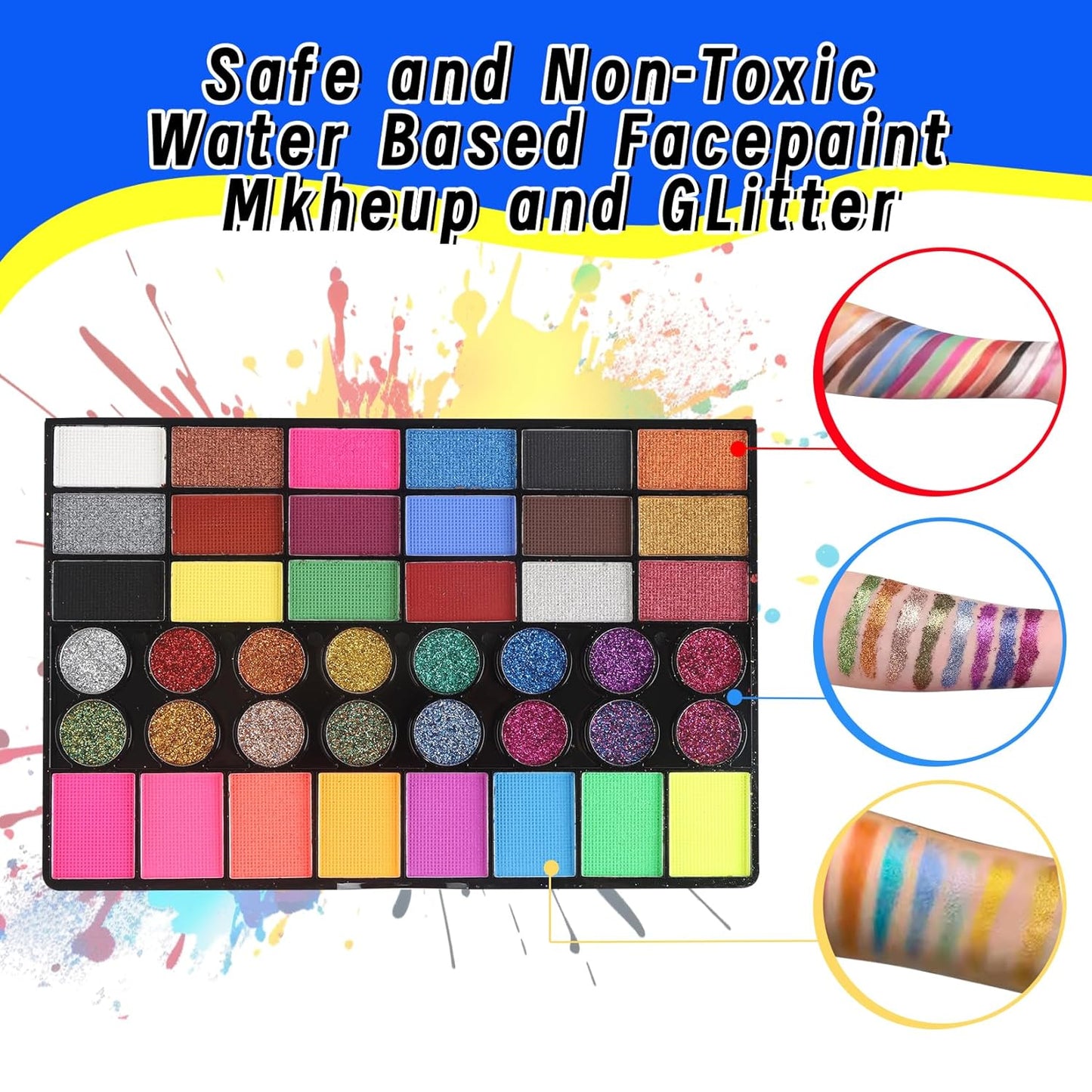 42 Color Face Paint Kit for Kids, Brushes, Sponges, Gems, Stickers, Non-Toxic Water-Based Makeup Palette Face Painting Kit for Kids Ideal Halloween, Parties, Festivals, Body Art & More