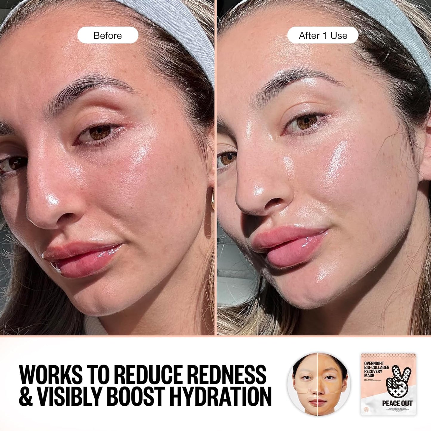 PEACE OUT Skincare Overnight Bio-Collagen Recovery Hydrating Face Mask to Calm Skin Irritation, Improves Skin Clarity with Hyaluronic Acid, 1 count