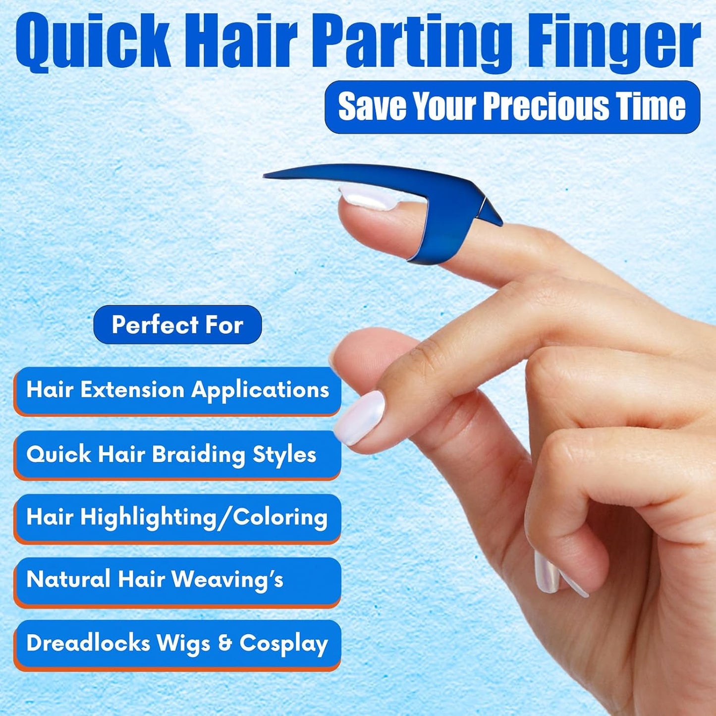 Quick Braid Aid Finger Parting & Sectioning Rings Set - Stainless Steel Stitch Braiding Tools for Durable Dreadlocks, Wig & Human Hair Loc Extensions Beader Tool (Blue Set)