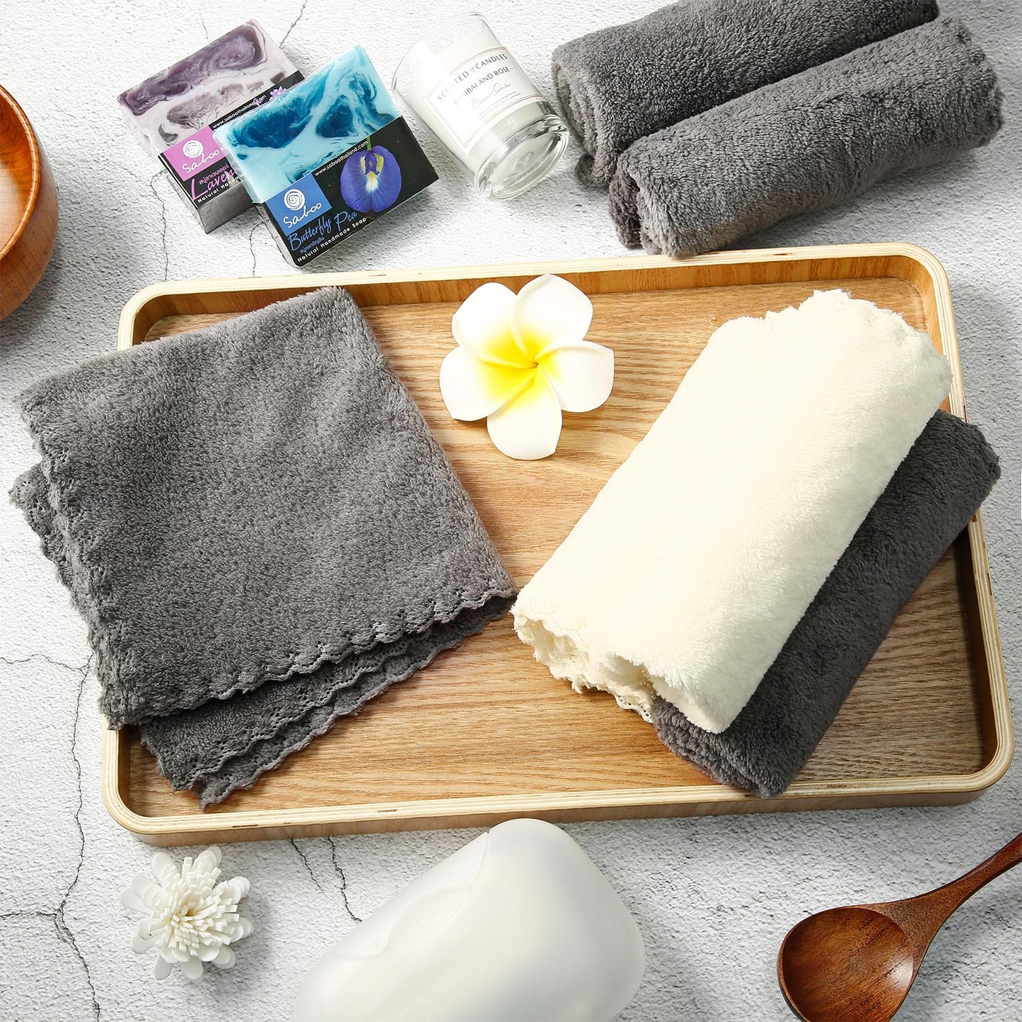 Syhood 12 Pieces Face Wash Cloth 12 x 12 in Makeup Remover Cloths Towel Coral Velvet Facial Microfiber Soft Fast Drying Facial Cleansing Towel for Face(Beige, Gray)