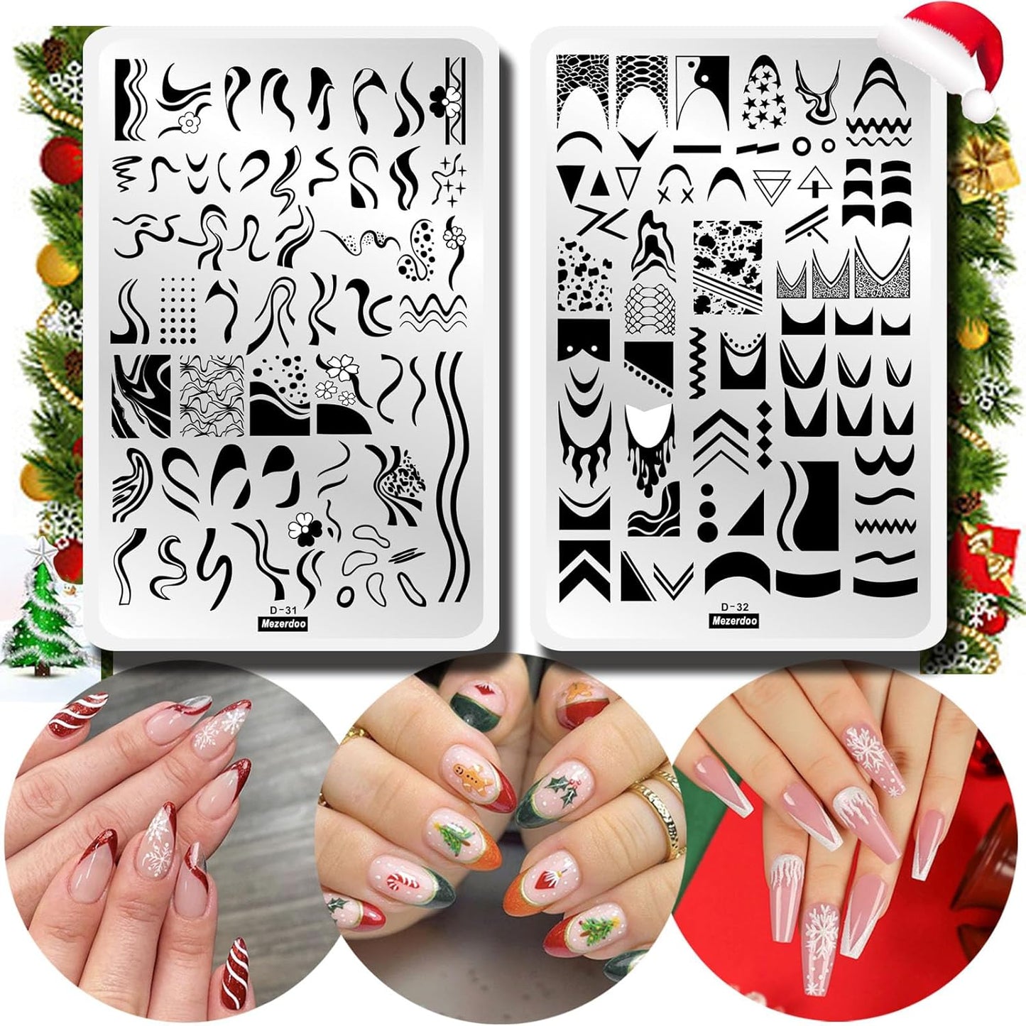 Swirl French Line Nail Stamping Plates French Tip Nail Stamp Plate Geometric Wave Stripes Snake Flower Nail Art Stamper Stencils Printing Template 2pcs Large Stainless Steel Nail Art Tools 14.5×9.5cm