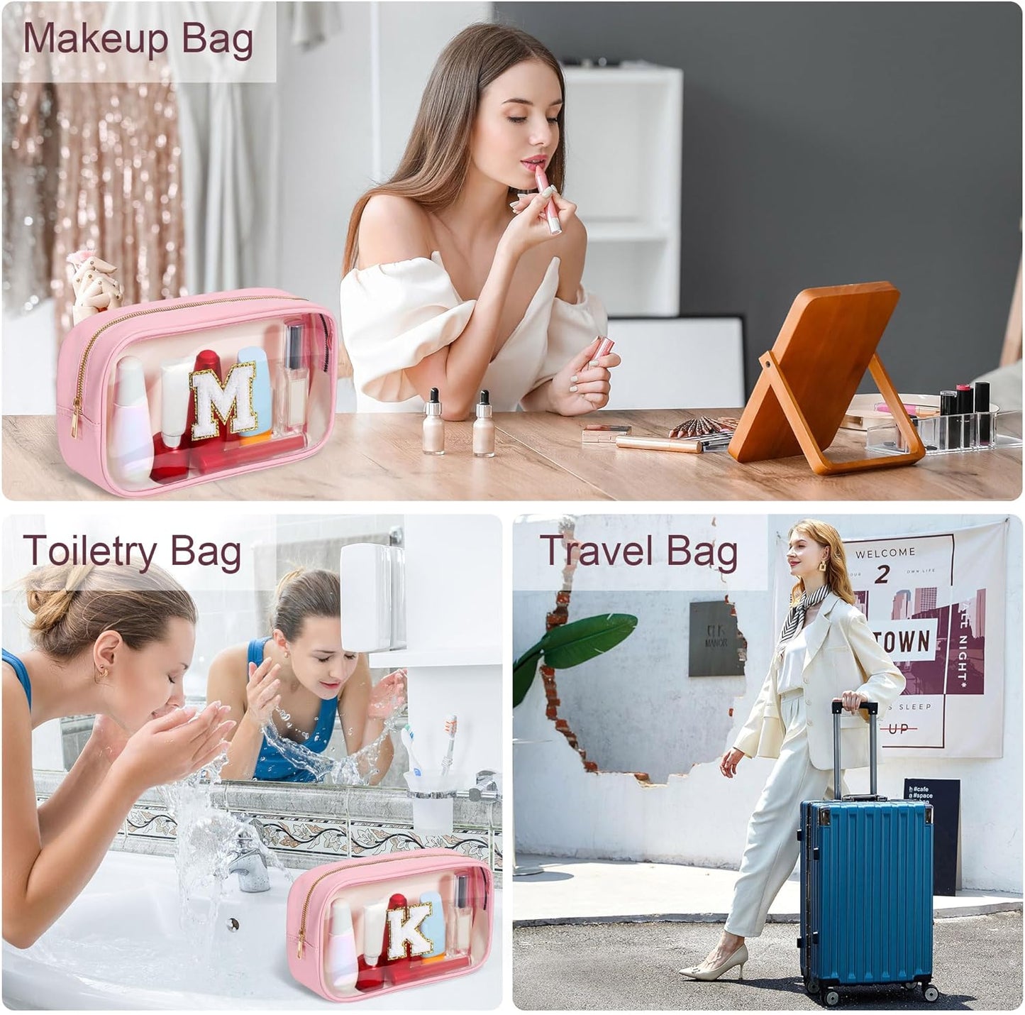 YOOLIFE Graduation Teacher Gifts Initial Clear Makeup Bag Birthday Gift Travel Toiletry Preppy Cosmetic Bags Birthday Gift for Girls Kids Travel Essentials Clear Toiletry Bag A