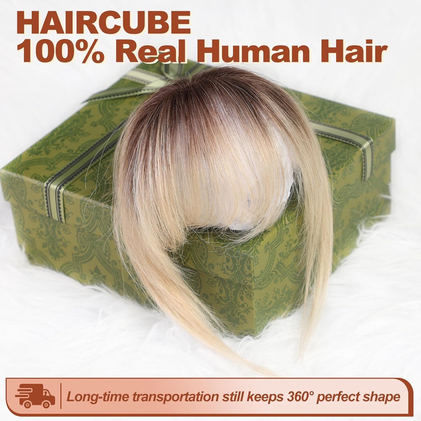 HAIRCUBE Bangs Hair Clip in Bangs 100% Real Human Hair Bangs Clip in Hair Extensions Fake Bangs Air Bangs Hairpieces for woman with Temples 3 Secure Clips in Full Fringe (Ombre Light Blonde)