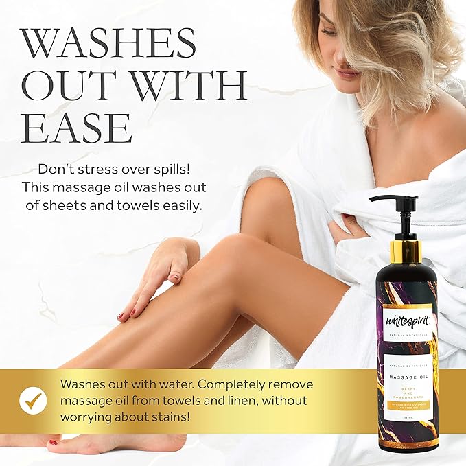 WHITESPIRIT Water Soluble Massage Oil - Large 11.83oz, Berry & Pomegranate Relaxing Aromatherapy, Warming Soothing Touch Plus Collagen