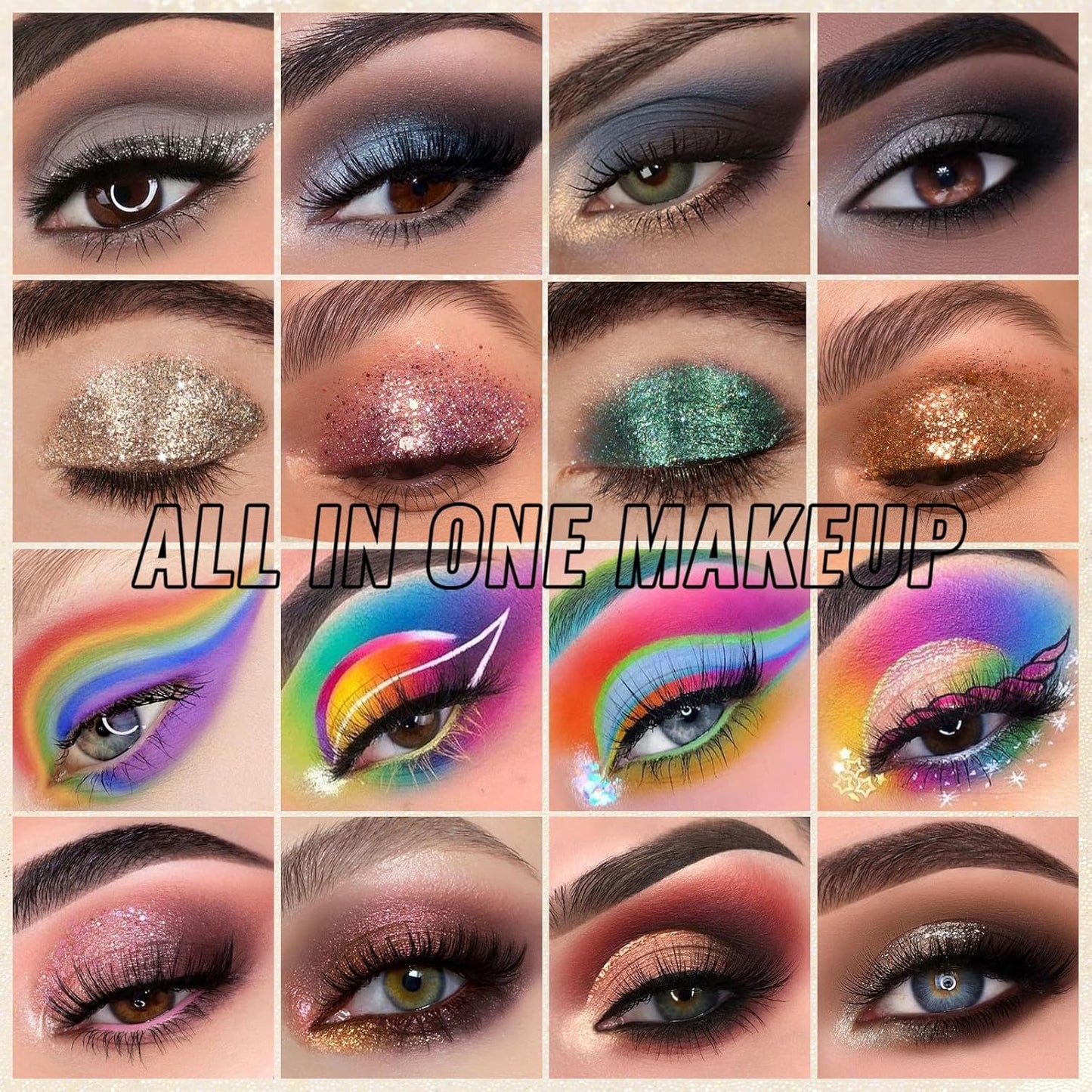 UCANBE Eyeshadow Palette with Brushes Makeup Sets, Pigmented Eye Makeup Pallet Holiday Gift Set, Goth Smokey Rosy Neutral Glitter Rainbow Eye Shadows & Contour Highlight Blush All-in-One Make Up Kit