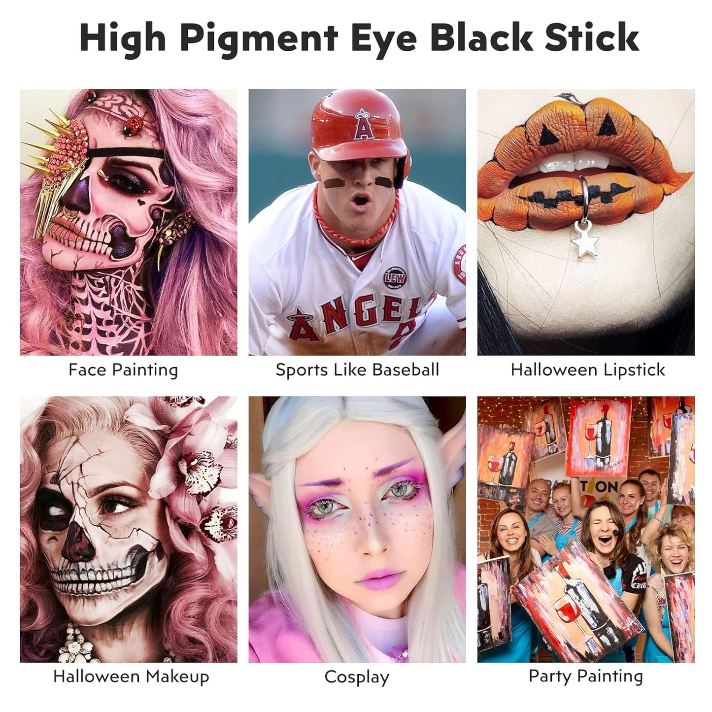 Cherry Red Face & Body Paint Stick, Matte Lipstick & Eye Black Stick, Long Lasting Waterproof Face Makeup for Halloween Zombie Clown Vampire Joker Devil Cosplay