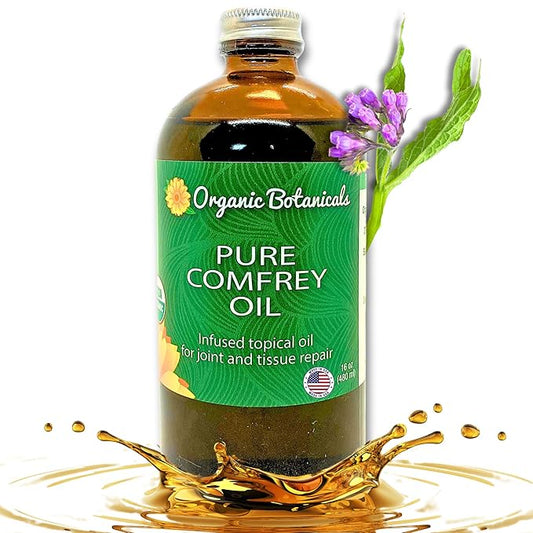 Pure Comfrey Leaf Infused Oil - Skin Care for Joints, Back, Muscles, Fractures, Bruises, and Minor Wounds, Natural Herbal Body Massage Oil, Certified Organic (16 oz)