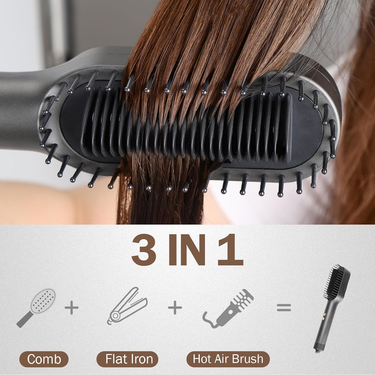 PLAVOGUE Ionic Hair Straightening Brush with Hot Air Function, Dual Voltage 30s Fast Heating, Anti-Scald & Auto Shutoff, Rotating Cord for Frizz Control & Salon Styling at Home