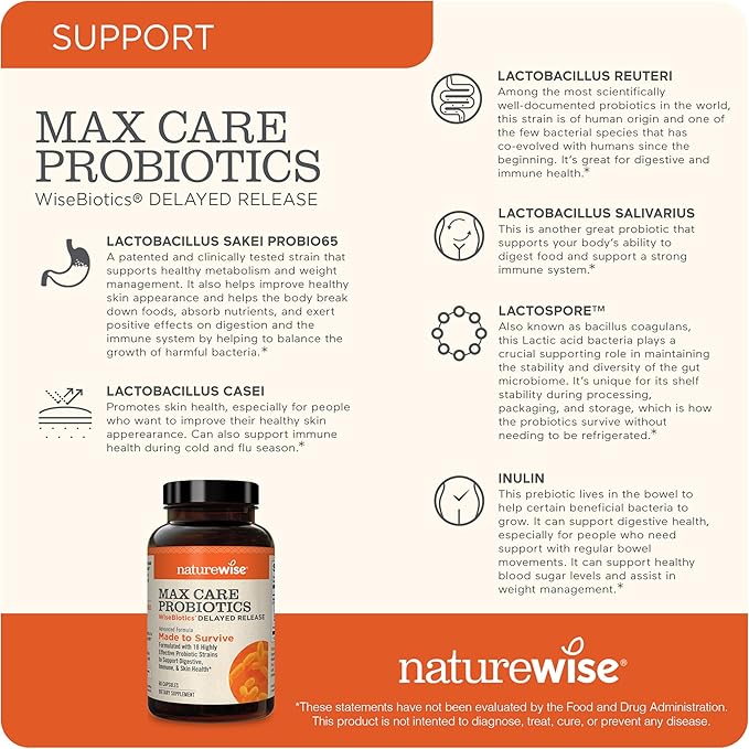 NatureWise Enhanced Collagen Peptides (45 Servings) - Hydrolyzed Type I & III + NatureWise Max Probiotics for Men & Women | Delayed Released Capsule 30 Billion CFU