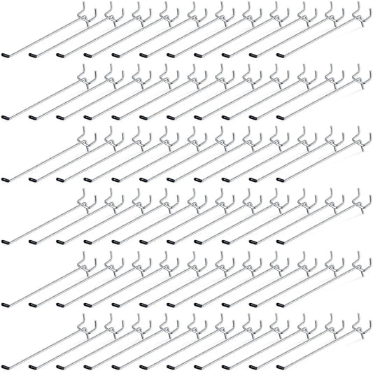 Moxweyeni 100 Pcs Pegboard Hooks Peg Board Organizer Accessories Holders Hanging Stainless Steel Display Wall Hooks for 1/8 and 1/4 Pegboard Wall for Garage Storage Tools(6 Inch)