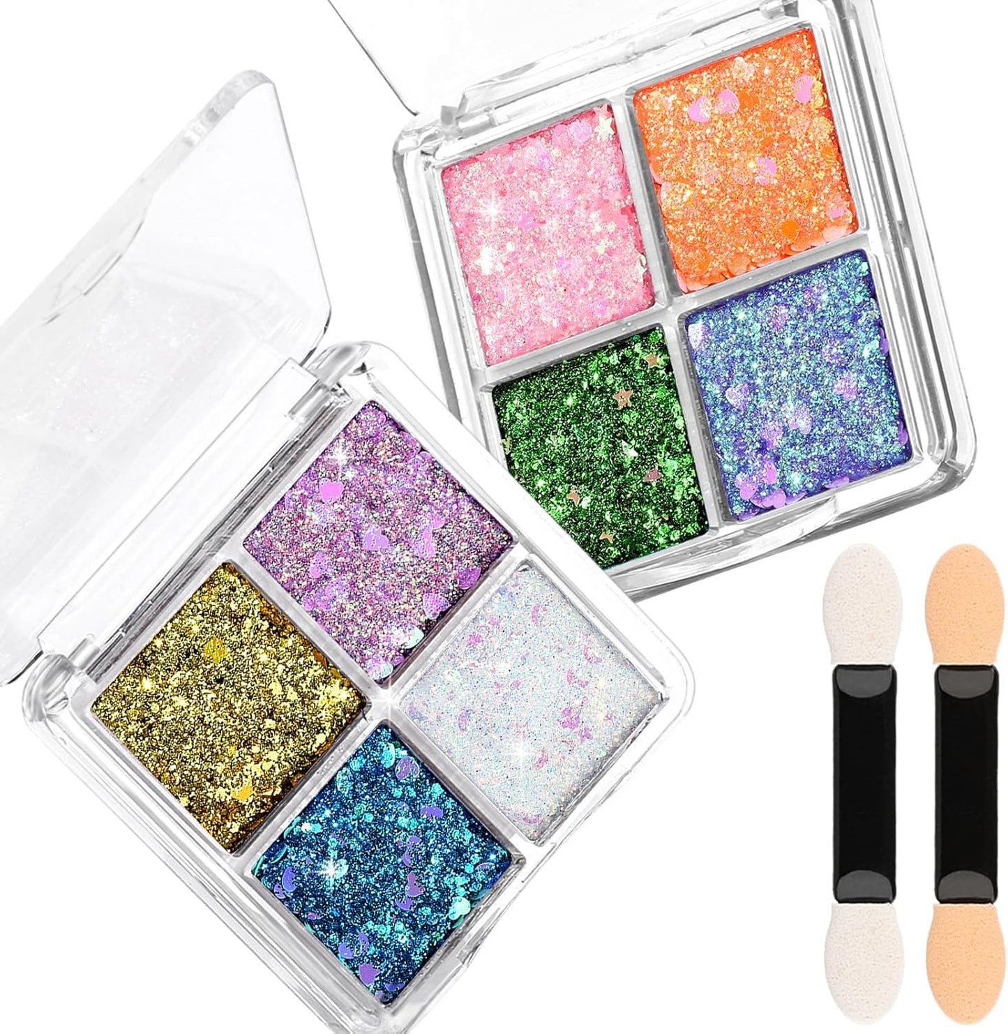 FANDAMEI Face Glitter Palette, 2PCS 8 Colors Glitter Gel for Face, Body Glitter for Women, Hair Glitter for Kids, Halloween Fairy Rave Mermaid Makeup Glitter